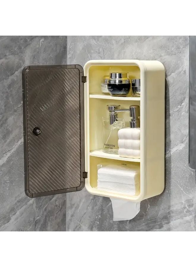 Yellow Modern Wall Mounted Tissue Box Punch Free Flat Door Design Plastic Bathroom Storage - Image 4